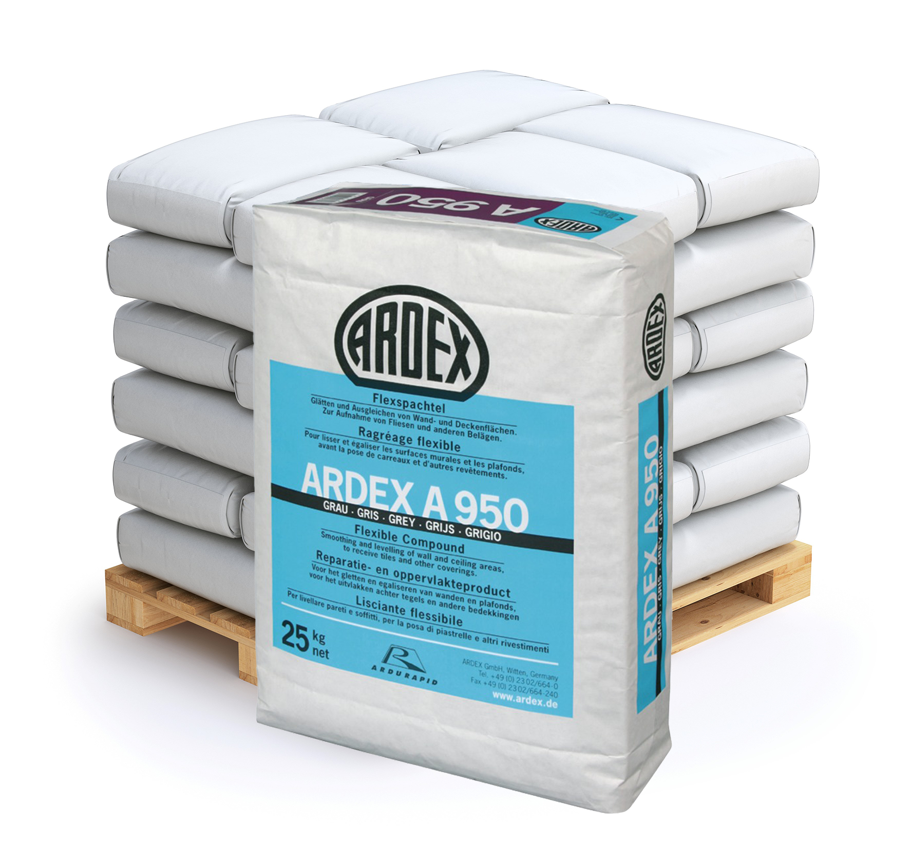 Pallet Ardex A950 - sneldrogende uitvlakmortel - grijs - 25 kg